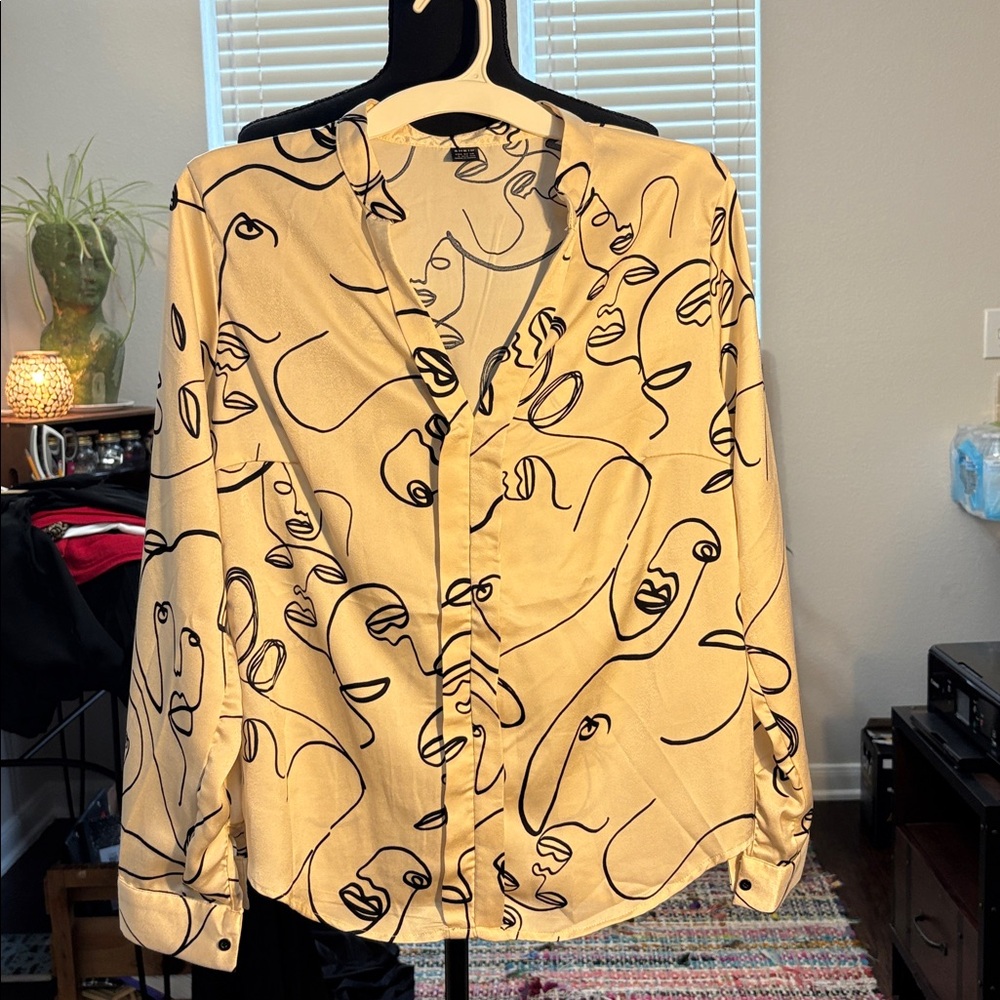 Cream Silky Blouse, Women’s Face Detail